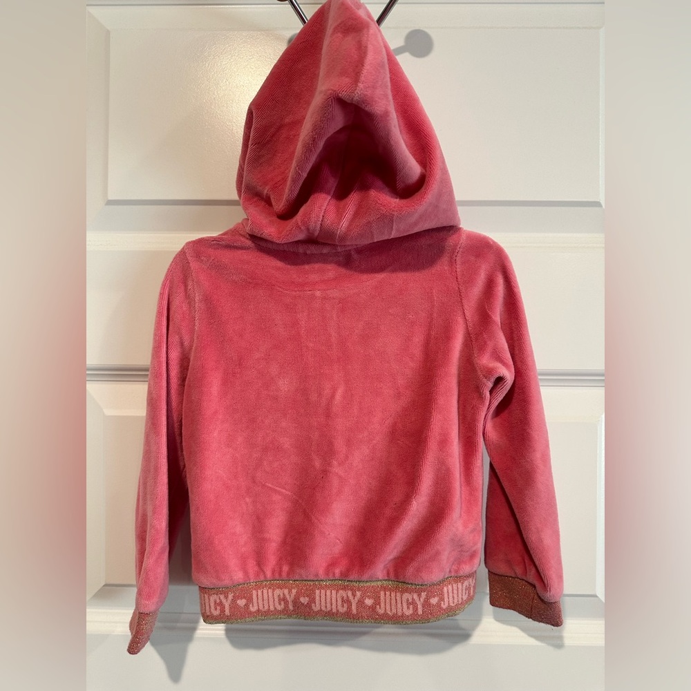 Juicy Couture Girls Velour Zip-Up Hoodie – Size 2T – Pink Glitter Trim - EUC - Picture 4 of 5